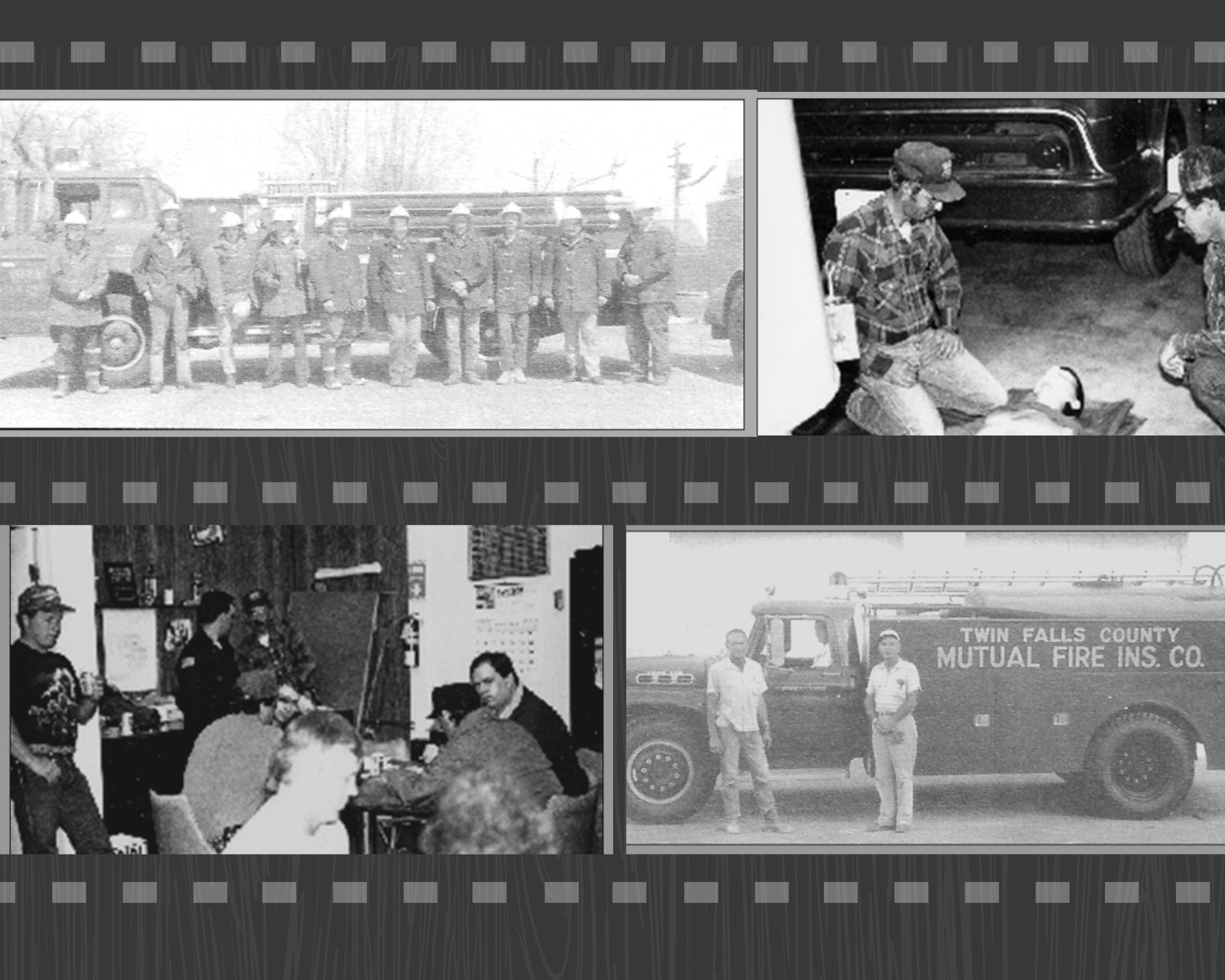 Historical photos of Filer Rural Fire District firefighters and equipment
